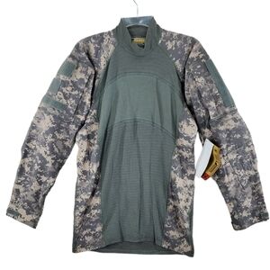 Massif Army Combat Shirt Mens S Green Beige Camo Flame Resistant Breathable L/S